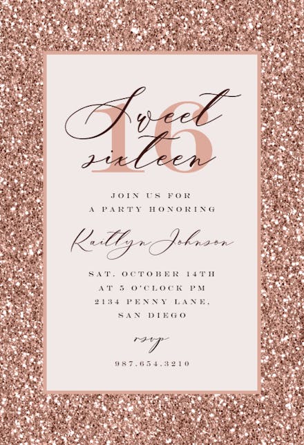 Rose Gold Glitter Sweet 16 Invitation Template Free 