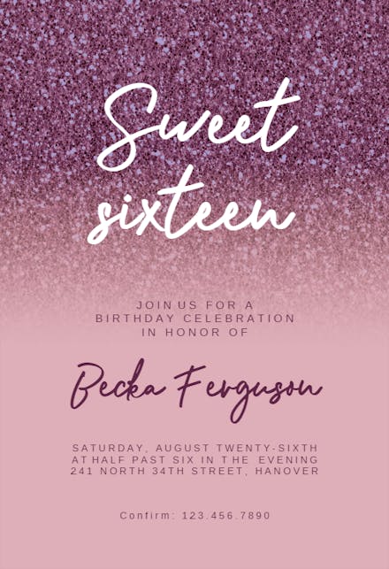 Rose gold glitter - sweet 16 invitation
