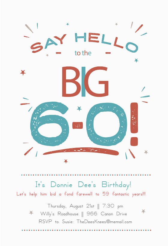 Say hello to the big 60 -  invitación de cumpleaños