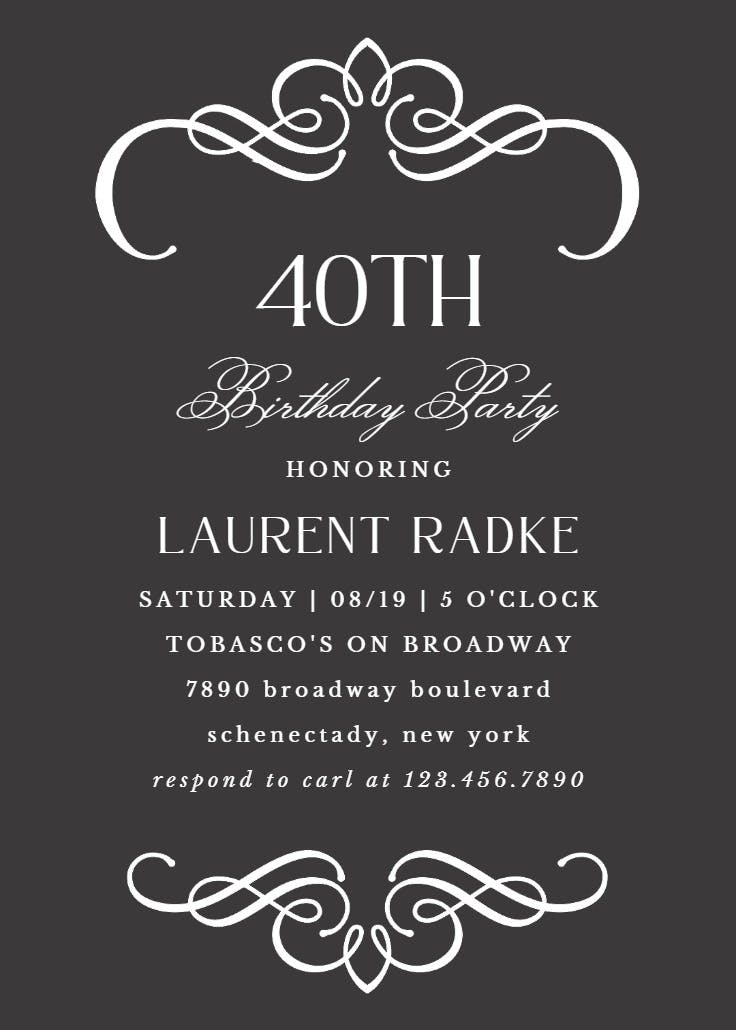 Scrolled designs - birthday invitation