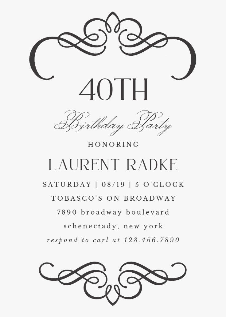 Scrolled designs - birthday invitation