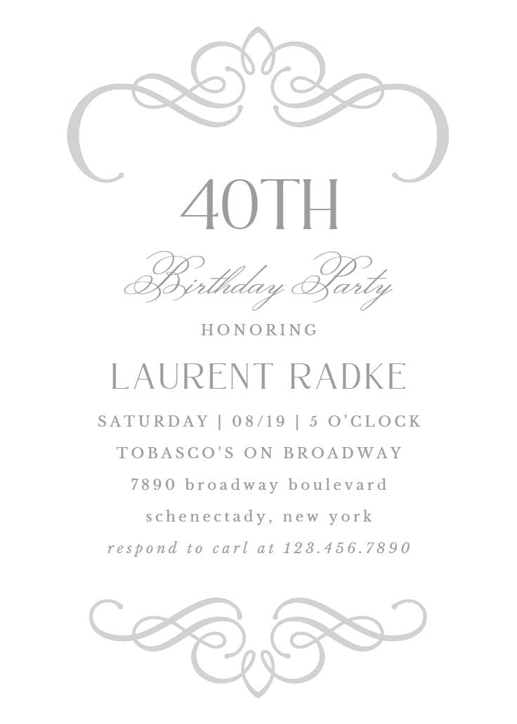 Scrolled designs - birthday invitation