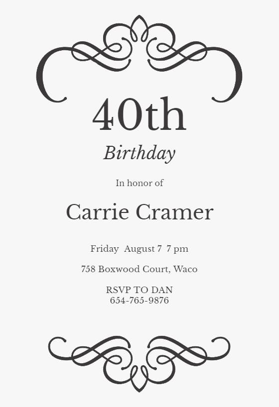 Scrolled designs -  invitación de cumpleaños