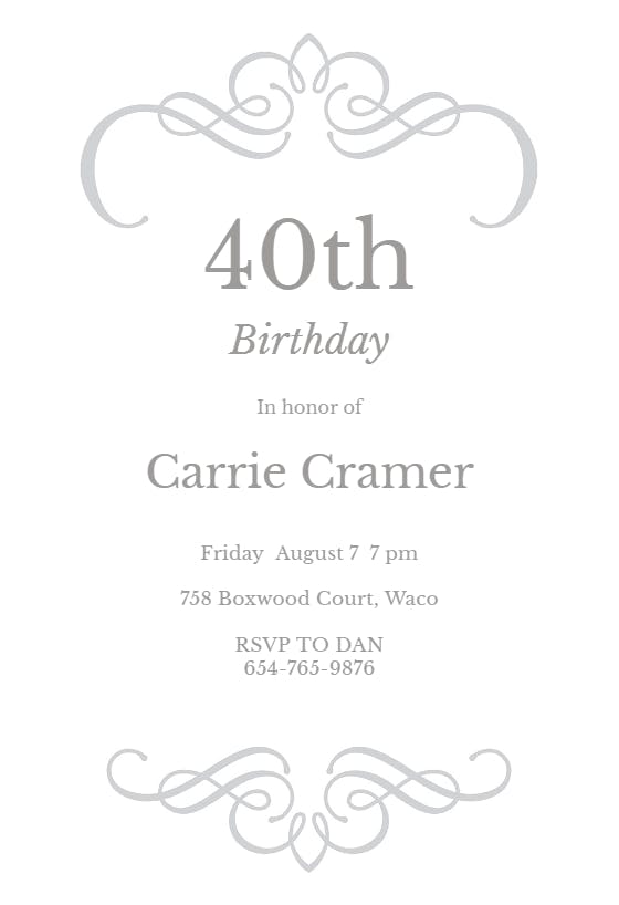 Scrolled designs - birthday invitation