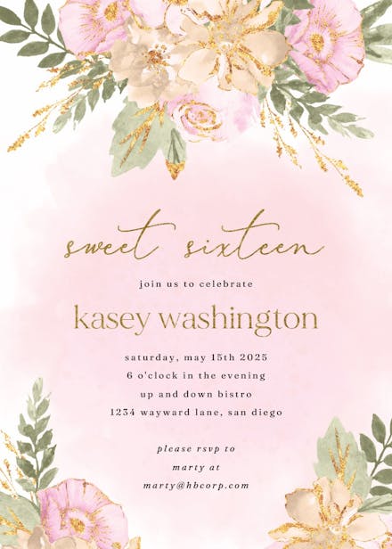 Watercolor Flamingo - Sweet 16 Invitation Template | Greetings Island