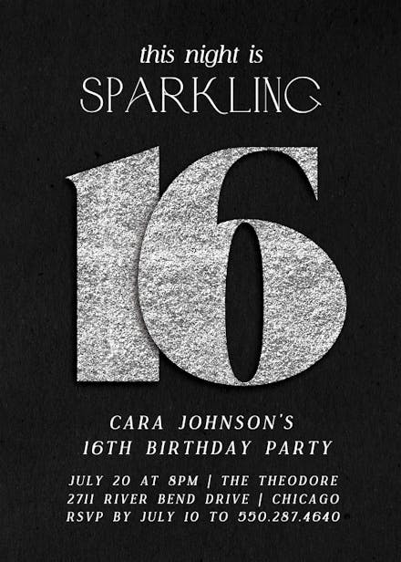 Shimmering numbers 16 - sweet 16 invitation