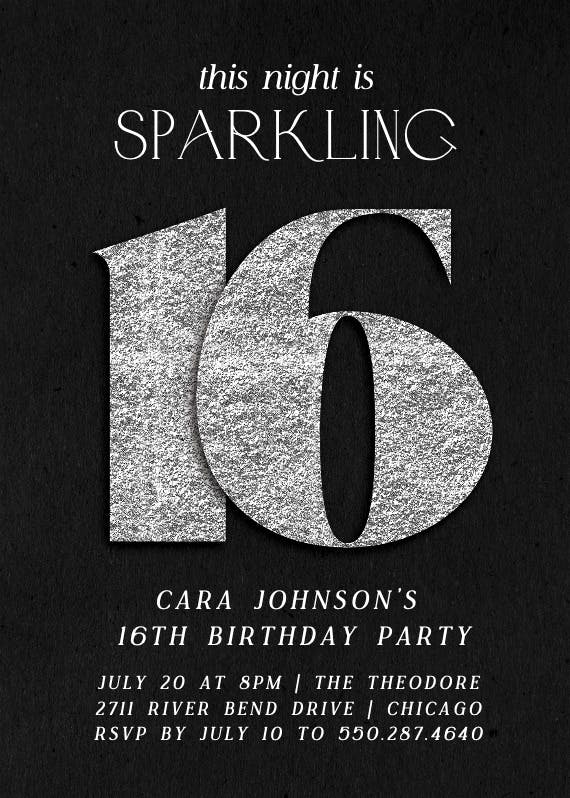 Shimmering numbers 16 - birthday invitation