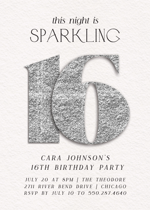 Shimmering Numbers 16 Sweet 16 Invitation Template Greetings Island