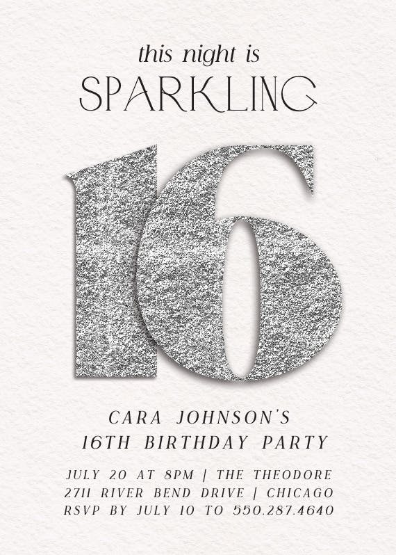 Shimmering numbers 16 - sweet 16 invitation