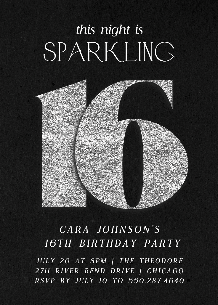 Shimmering numbers 16 - sweet 16 invitation