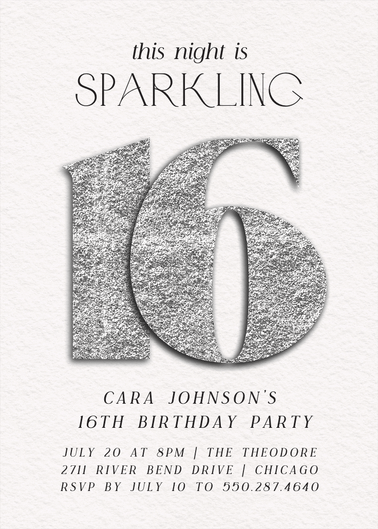 Shimmering numbers 16 - sweet 16 invitation