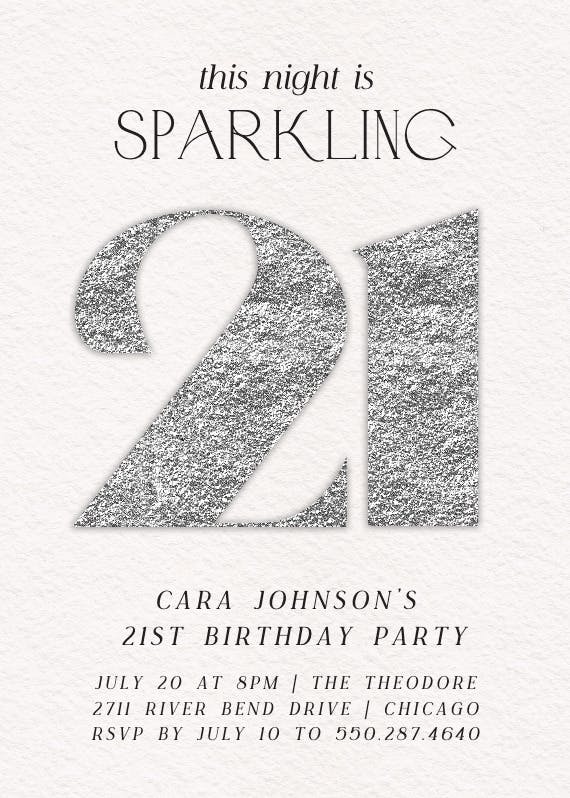 Shimmering numbers 21 -  invitación de cumpleaños