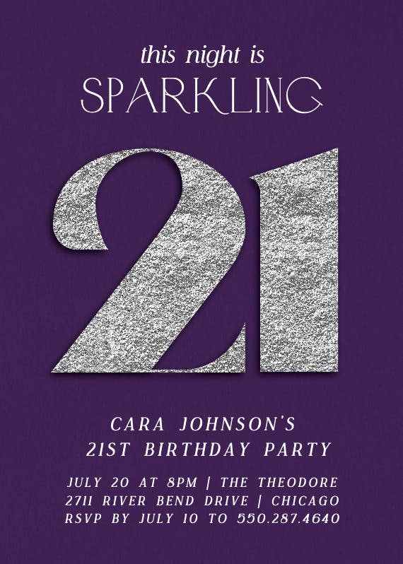 Shimmering numbers 21 - birthday invitation