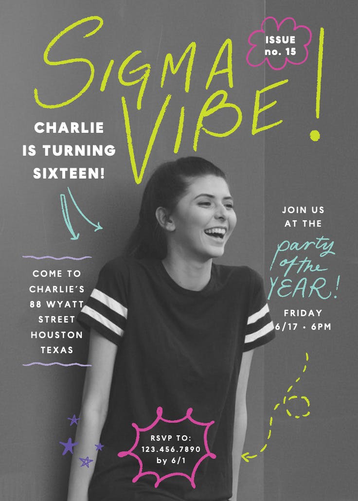Sigma vibe magazine - sweet 16 invitation
