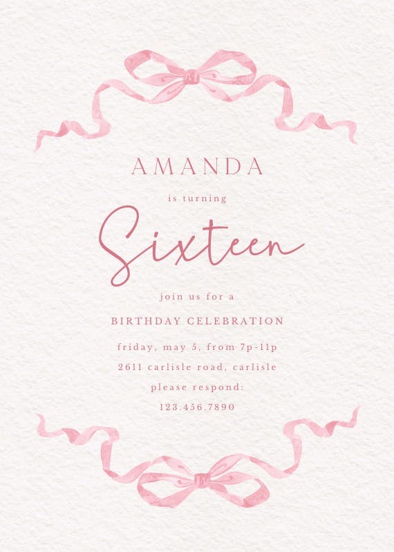 Simplistic ribbon - sweet 16 invitation