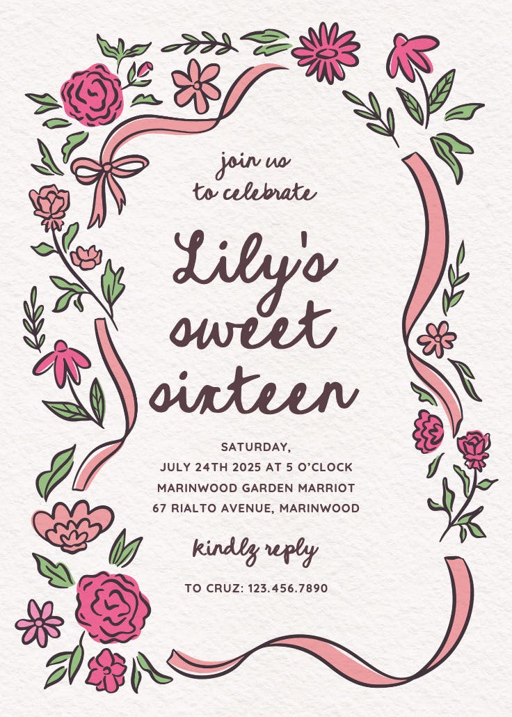 Simply romantic - sweet 16 invitation