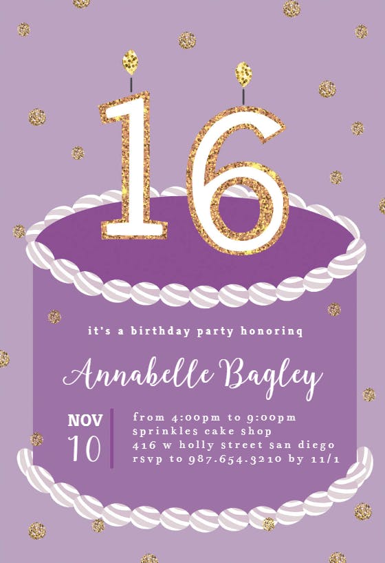 Sixteen candles -  invitación de cumpleaños