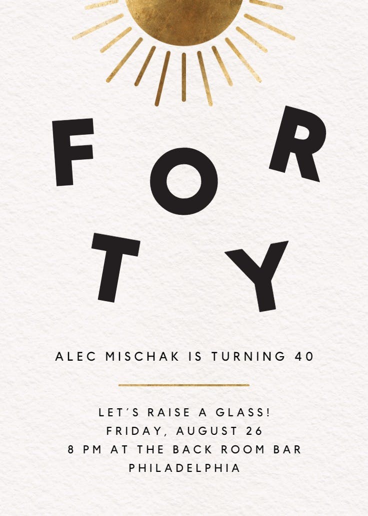 Solar silhouette at 40 - birthday invitation