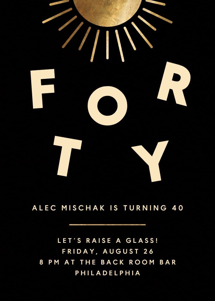 Solar silhouette at 40 - birthday invitation