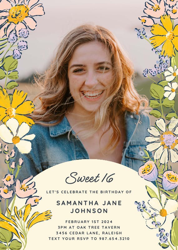 Spring florals - sweet 16 invitation