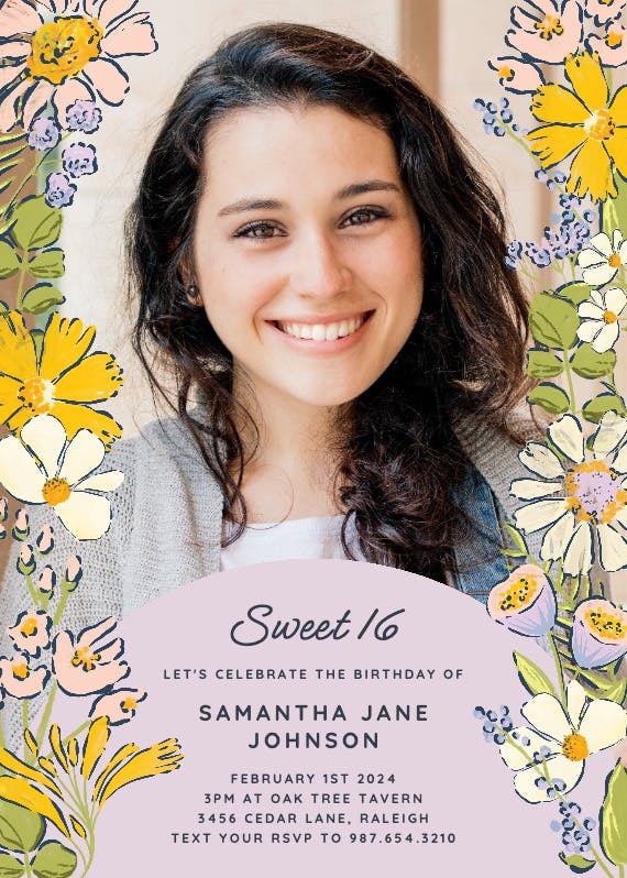 Spring florals - sweet 16 invitation