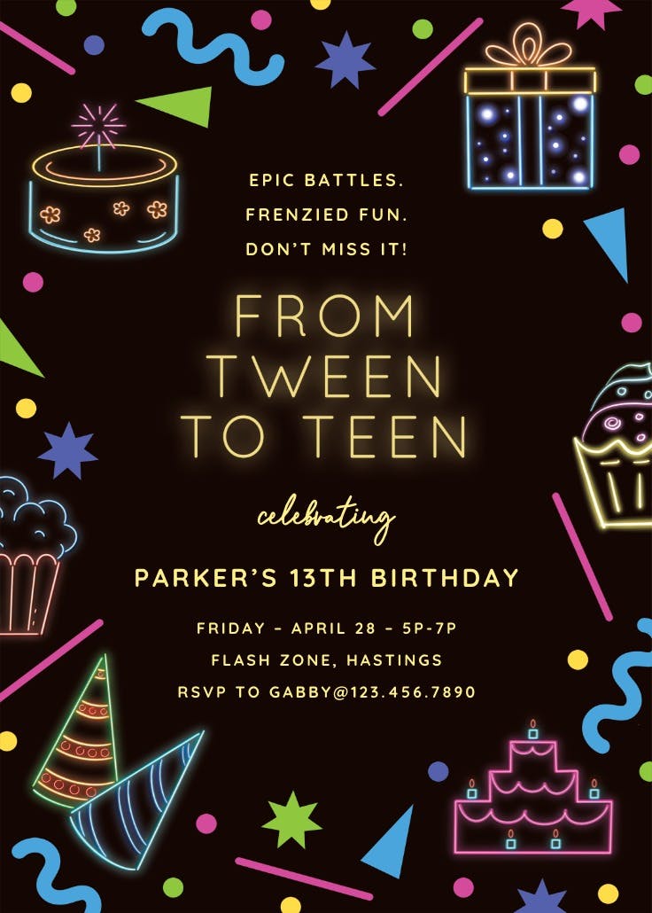 Staying alive laser tag 13 - birthday invitation