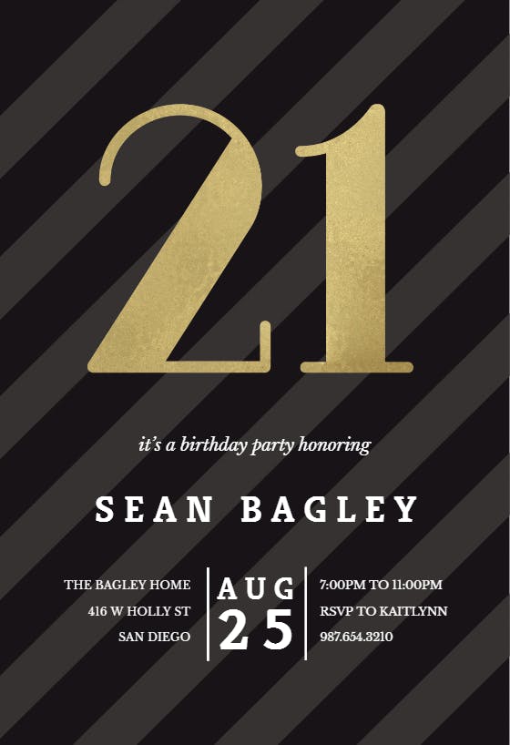 Striped 21 - birthday invitation