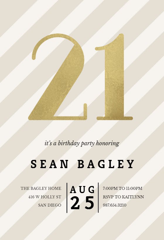 Striped 21 -  invitación de cumpleaños