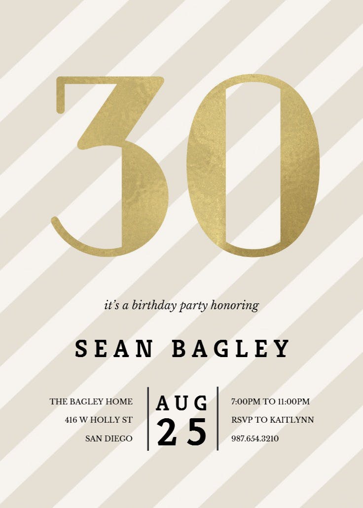 Striped 30 - birthday invitation