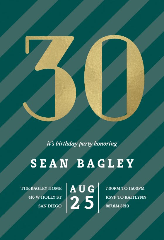 Striped 30 - birthday invitation