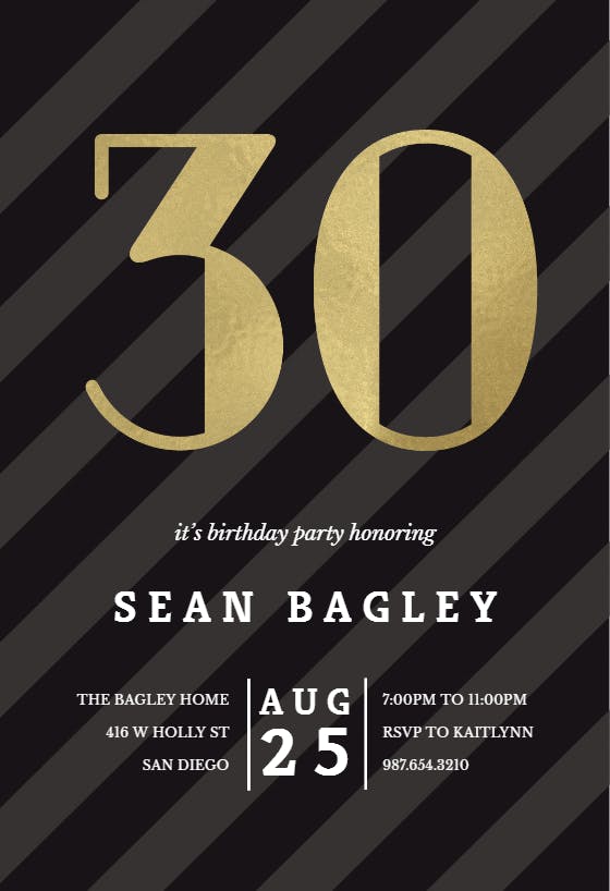 Striped 30 -  invitación de cumpleaños