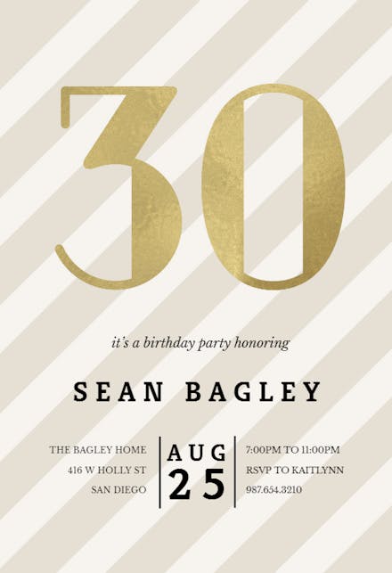 Striped 30 - Invitación De Cumpleaños