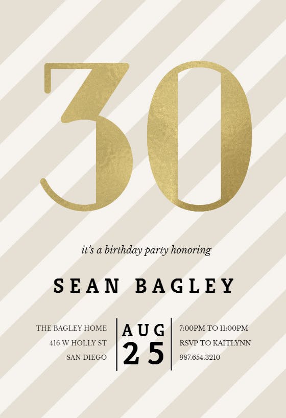Striped 30 -  invitación de cumpleaños