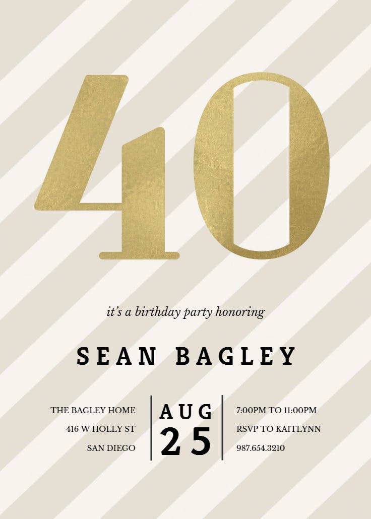 Striped 40 - birthday invitation