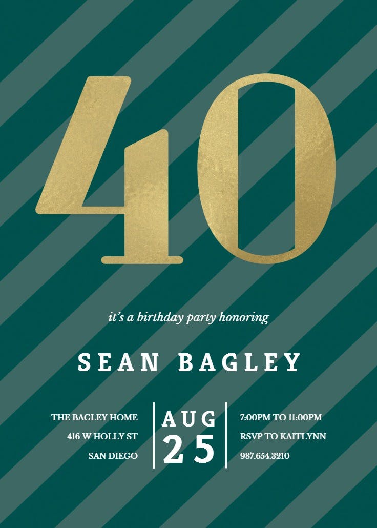 Striped 40 - birthday invitation