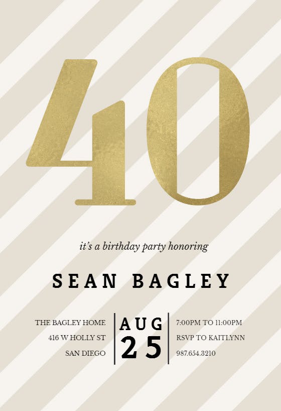 Striped 40 -  invitación de cumpleaños