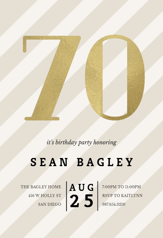 Striped 70 - birthday invitation
