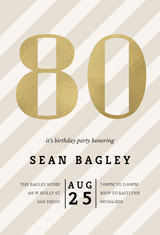 Striped 80 -  invitación de cumpleaños