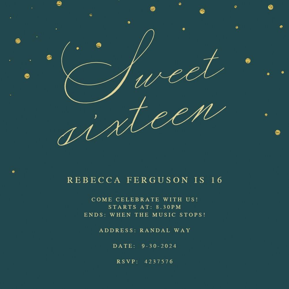 Sweet 16 golden flakes - birthday invitation