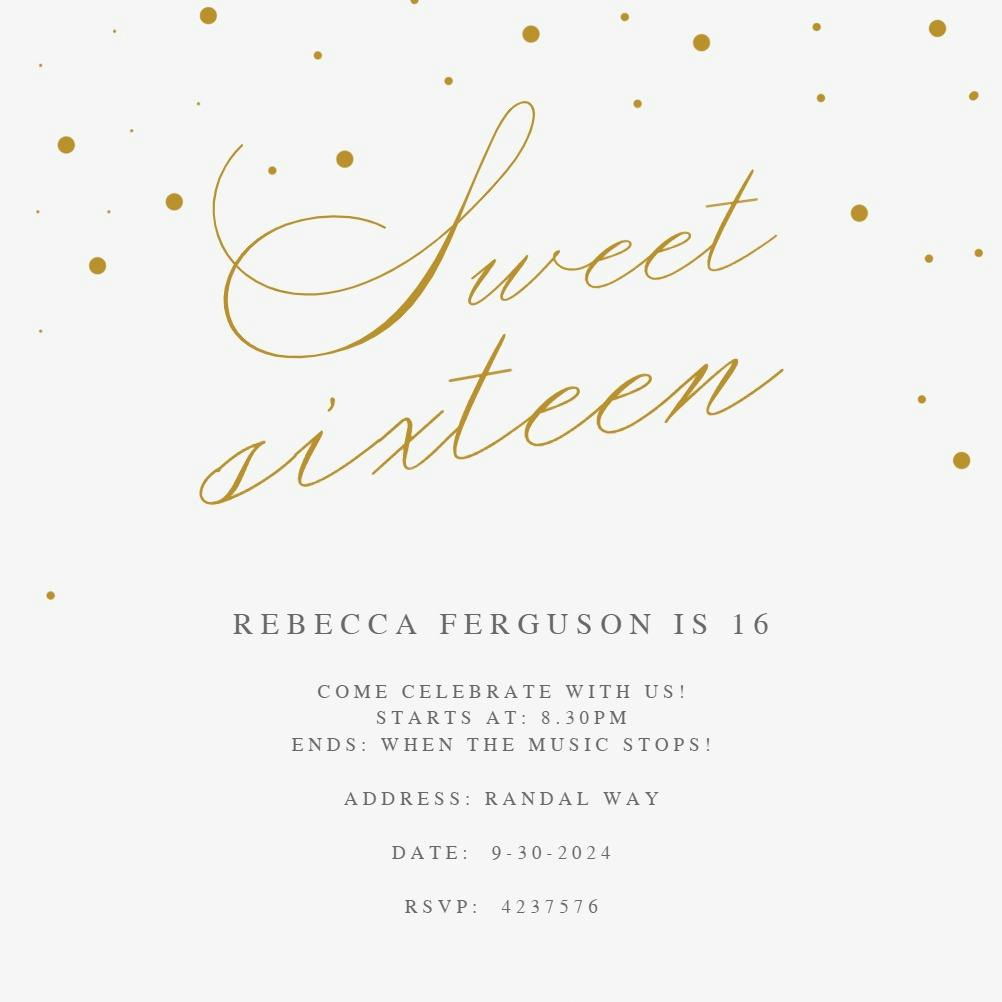 Sweet 16 golden flakes -  invitación de cumpleaños