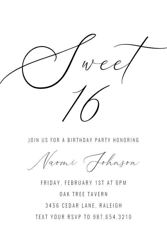 Sweet 16 -  invitación de cumpleaños