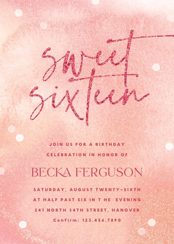 Sweet glitter sixteen - birthday invitation