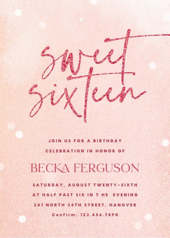 Sweet glitter sixteen - invitación de cumpleaños