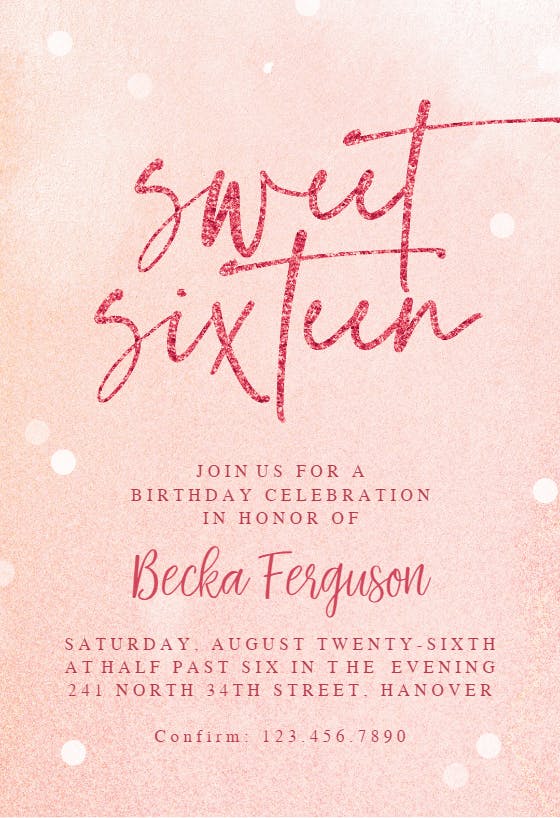 Sweet glitter sixteen - birthday invitation