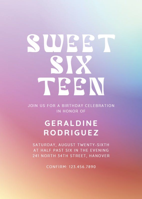 Sweet gradient - sweet 16 invitation