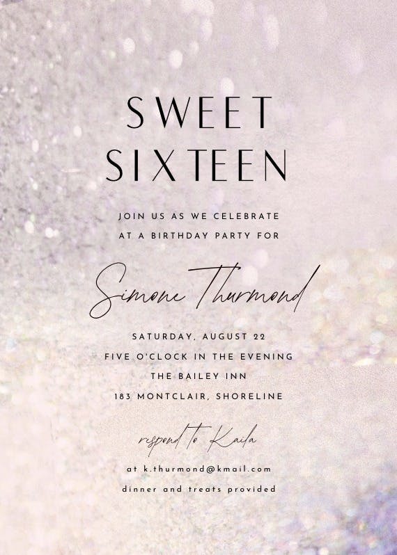 Sweet shimmer - sweet 16 invitation