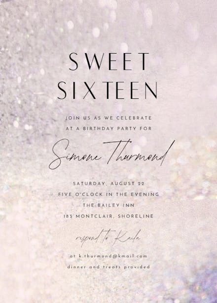 Sweet shimmer - sweet 16 invitation