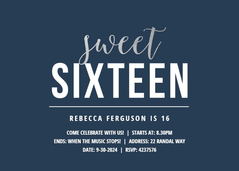 Sweet sixteen -  invitación de cumpleaños