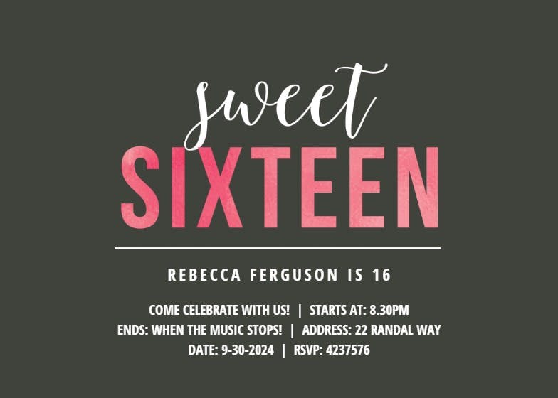 Sweet sixteen -  invitación de cumpleaños
