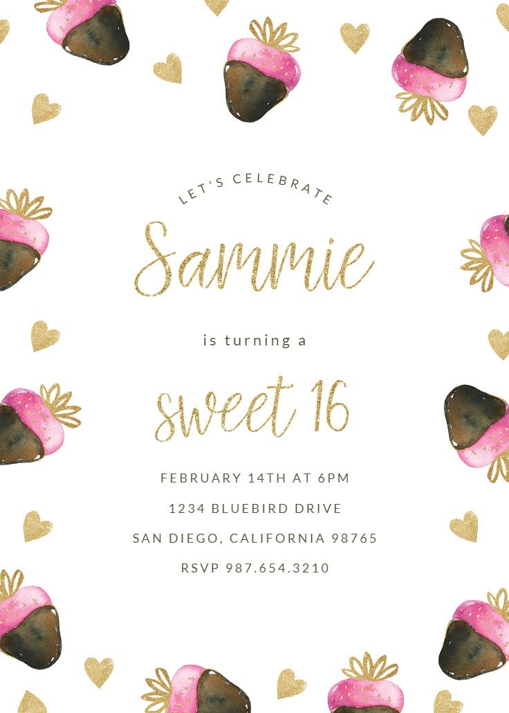 Sweetest strawberries - sweet 16 invitation